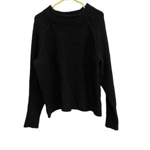 Free People Fuzzy Knit Mock Neck Sweater Black Popover Boho Womens Small